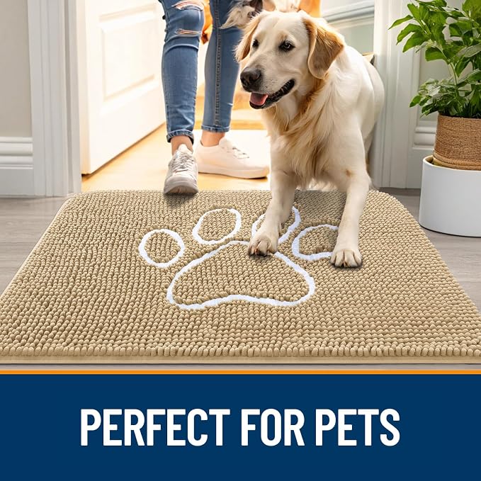 OLANLY Dog Door Mat for Muddy Paws 70x32, Paw Print Design Chenille Mud Mat | - Image 6