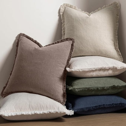 MIULEE Linen Decorative Fall Euro Throw Pillow Covers Malt Ball 26x26 | Set of 2 - Image 5