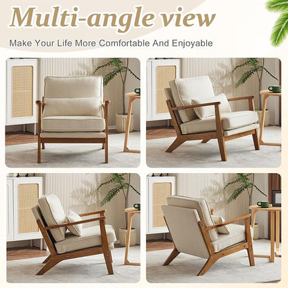 VINGLI Solid Wood Wide Armrests Accent Chair, Upholstered Mid Century Modern - Image 7