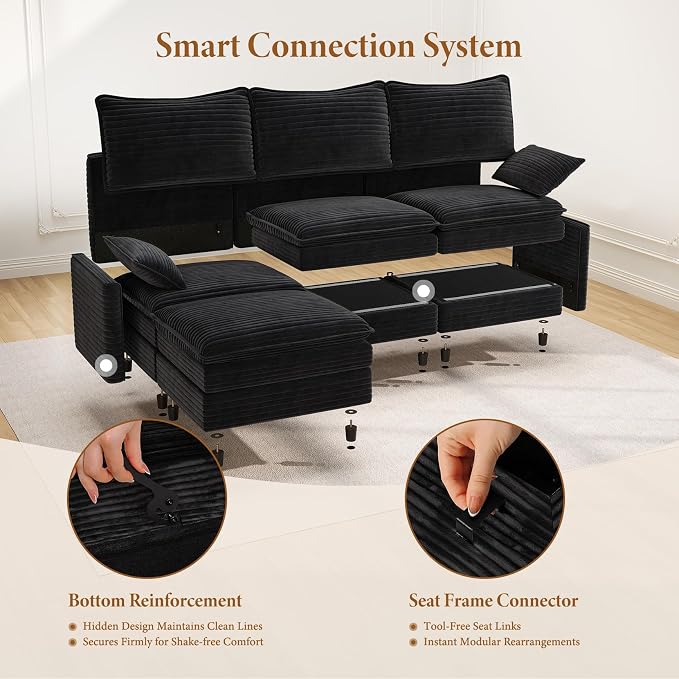 Vesgantti 101" V-Shaped Corner Couch Sectional, 7 Seat Customizable Modular - Image 5