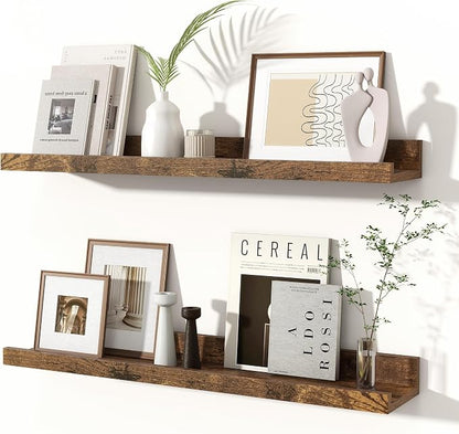 Fun Memories Picture Ledge Shelves Set of 2, 24 Inch Rustic Wall Mounted by FunMemories
