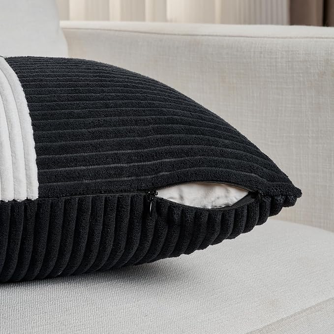 Fancy Homi Set of 2 Black White Lumbar Decorative Throw Pillow Covers 12x20 Inch - Image 4