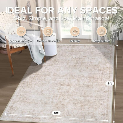 6x9 Area Rugs for Living Room Bedroom Dining Room Washable Beige White | Soft - Image 2