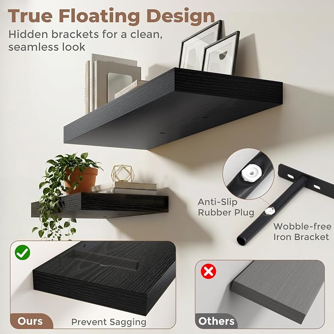 12 inch Deep Floating Shelves for Wall, 24 inch Wide Engineered Wood Wall - Image 4