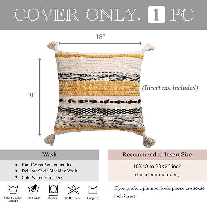 Yellow Mustard Decorative Throw Pillow Cover 18x18 Square Boho Accent - Image 4