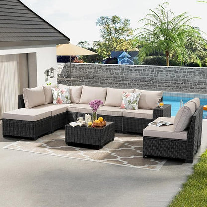 JOYURE 9 Pieces Patio Furniture Set All-Weather Outdoor Wicker Sectional - Image 7
