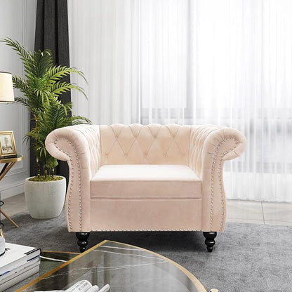 ORRD 2 Piece Living Room Set, Velvet Chesterfield Sofa Loveseat Couch Chair - Image 2