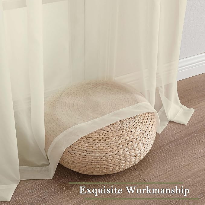 Cream Sheer Curtains 84 Inches Long 2 Pcs, Dual Rod Pocket Breathable Rustic - Image 7