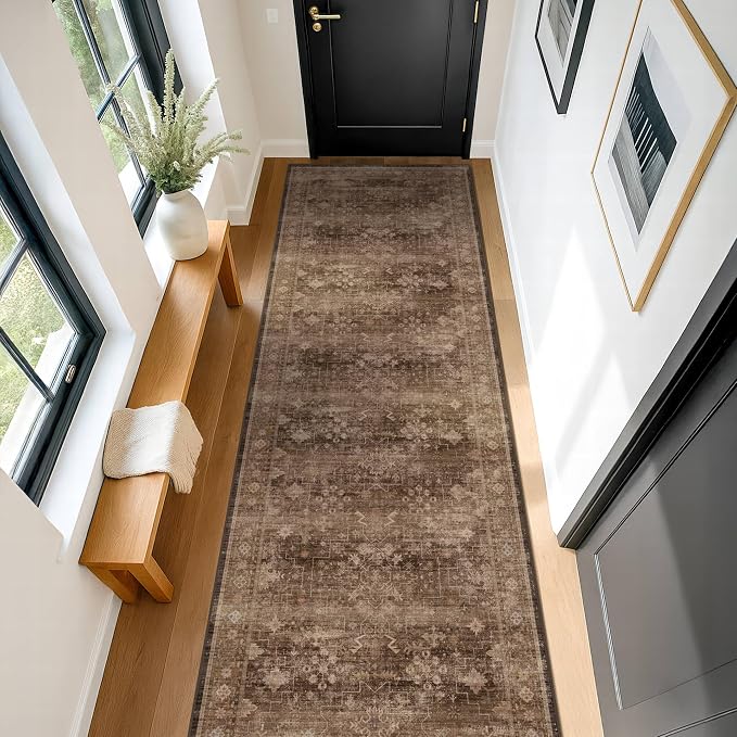 Brown Washable Long Runners for Hallways, Entryway Indoor Rug, Non Slip Rubber - Image 6