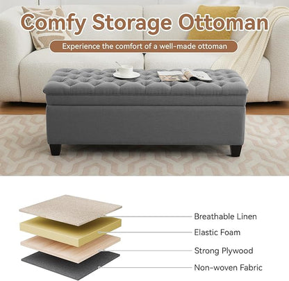 WUTUTUEE 51" Fabric Storage Ottoman Bench, Upholstered Rectangle End of Bed - Image 5