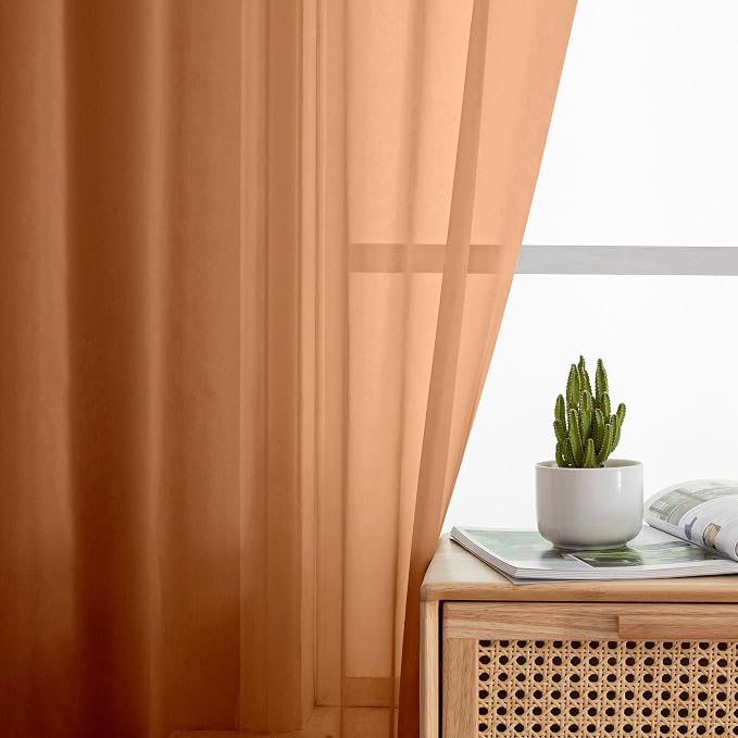 Simplebrand Orange Short Sheer Curtains 45 Inch Length - Image 3