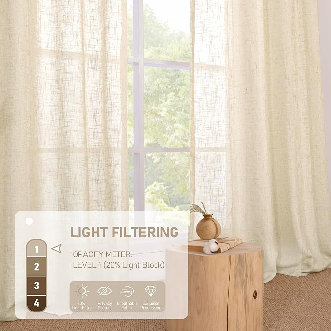 Linen Semi Sheer Curtains 63 inch Long - Image 4