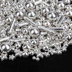Twisweet Silver Pearl Rods Star Sprinkles, Edible Sugar Sprinkles for Cake Decorating, Mix Size Candy Pearls for Baking Cake Topper Ice Cream Cupcake Cookie Dessert Decorations, Wedding Valentines Birthday Christmas Easter Supplies (130g/4.58oz)