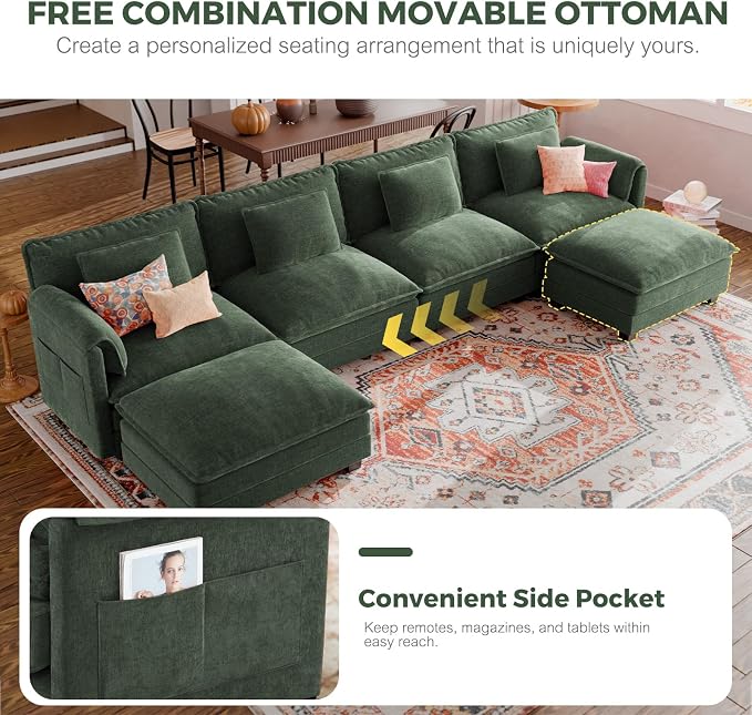 ELUCHANG 153" U Shaped Modular Sectional Cloud Couch - Image 9