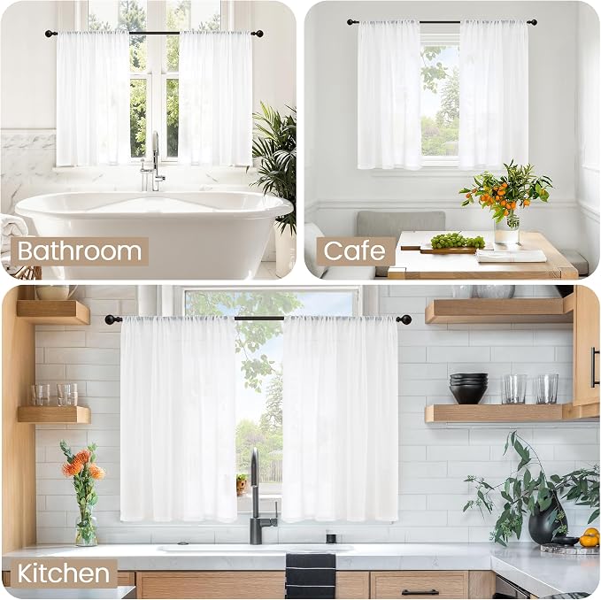 BGment 45 Inch Length White Linen Curtains - Image 2