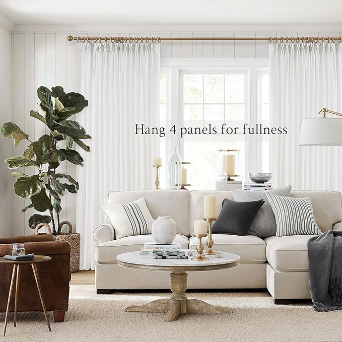 Topfinel White Pinch Pleat Linen Curtains - Image 6