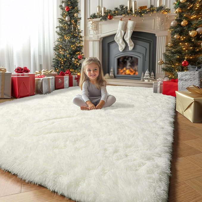 Amdrebio Cream Ivory White Fluffy Plush Big Rug 6x9 - Image 3