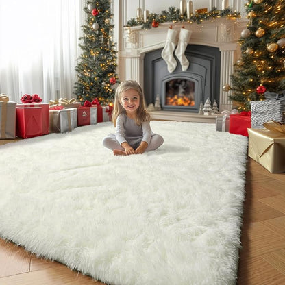 Amdrebio Cream Ivory White Fluffy Plush Big Rug 6x9 - Image 3