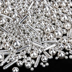 Silver Pearl Rods Sprinkles, Twisweet Edible Sugar Sprinkles for Cake Decorating Mix Size Candy Pearls for Baking Cake Topper Ice Cream Cupcake Cookie Dessert Decorations, Wedding Day Valentines Birthday Party Christmas Easter Supplies (130g/4.58oz)
