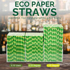 5.75" x 0.31" Green Bamboo Disposable Paper Drinking Straws for Short Drinks, Blended Cocktails, Margaritas, Smoothies, Milkshakes - Unwrapped [250 Counts]