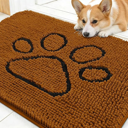 OLANLY Dog Door Mat for Muddy Paws 30x20, Paw Print Design Chenille Mud Mat | by OLANLY