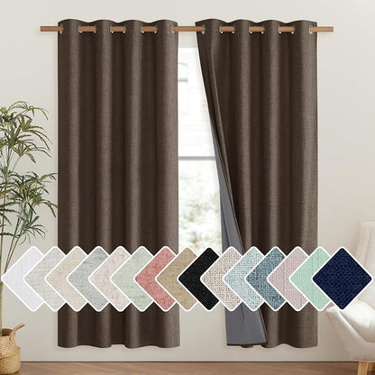 NICETOWN Coffee Vintage Linen 100% Blackout Curtains by NICETOWN