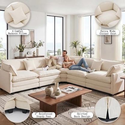 111.4" V-Shaped Corner Couch Sectional｜5 Seat Customizable Modular Cloud - Image 6