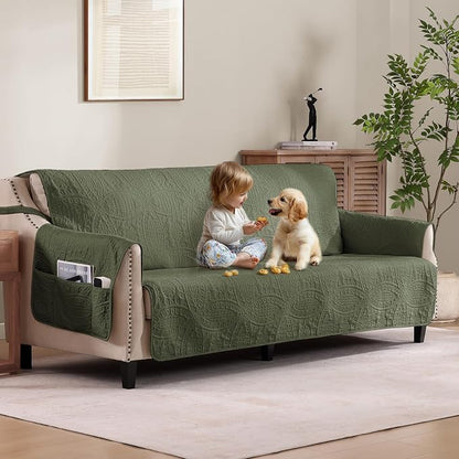 Olive Green Quilted Couch Cover by Pamhaven
