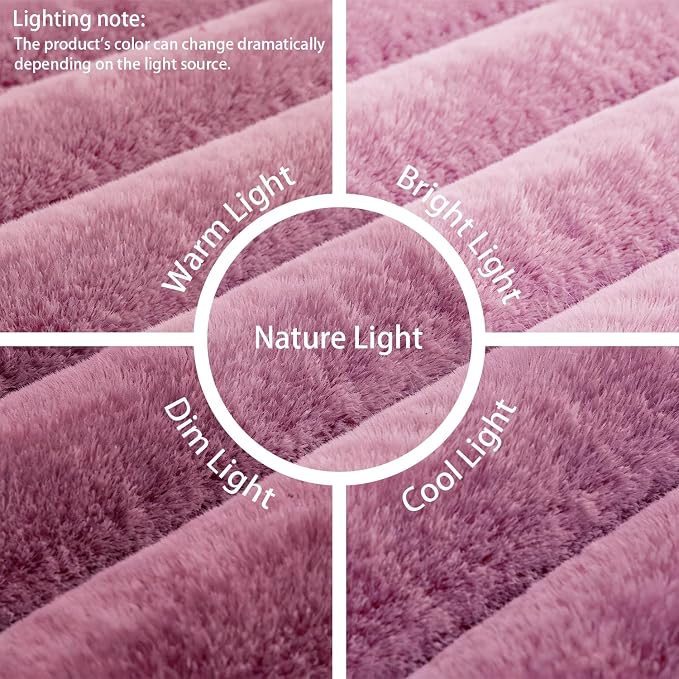 Dusty Rose Rabbit Striped Plush Rug 6'x9', Fluffy Shaggy Area Rug - Image 7