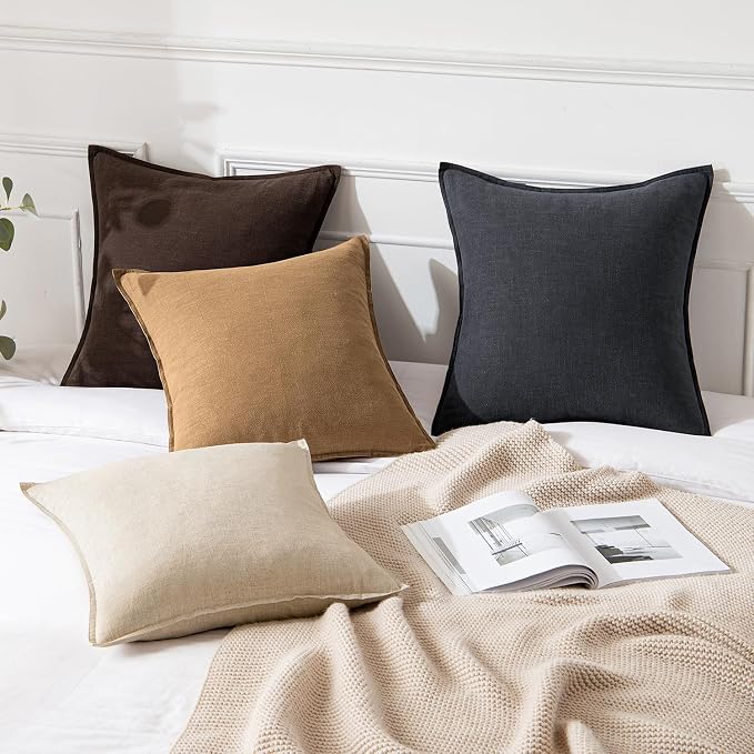 MIULEE Decorative Linen Pillow Covers 20x20 Inch Brown | Boho Farmhouse​ ​Fall - Image 4