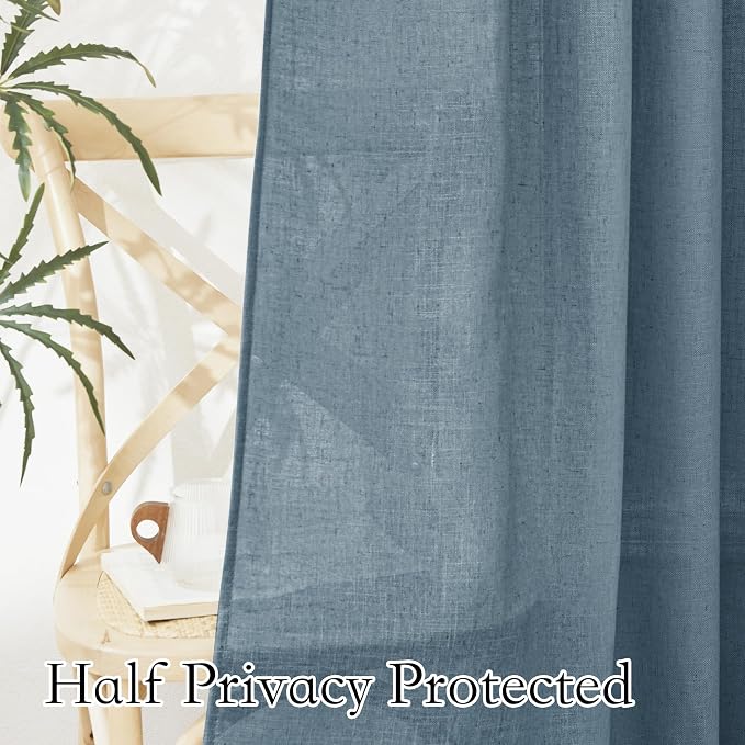 RYB HOME Farmhouse Boho Linen Sheer Curtains 90 inches Long - Image 4