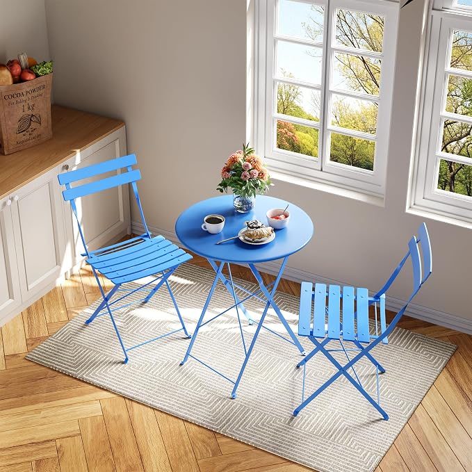 Bistro Table and Chairs Set of 2, 3 Piece Outdoor/Indoor Folding Patio Bistro - Image 2