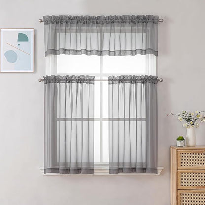 Chyhomenyc Charcoal Grey Sheer Curtains 30 inch Length 2 Panels, Light - Image 2