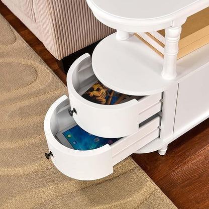 Narrow End Side Table with 2 Storage Drawers Set of 2, Retro Vintage Slim Sofa - Image 4