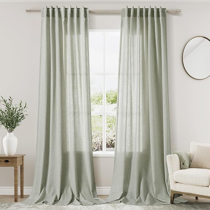 Extra Long Sage Green Curtain 2 Panels 108 inches Long by Nanspring