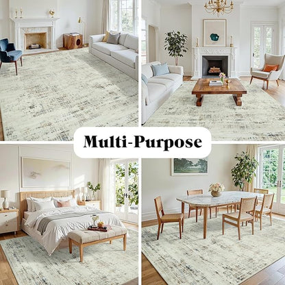 10x14 Washable Area Rug for Living Room Bedroom: Non-Slip Modern Gray White | - Image 3
