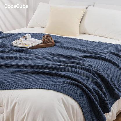CozeCube Dusty Blue Seed Stitch Throw Blanket 60"x80", Farmhouse Decor | Blanket - Image 2