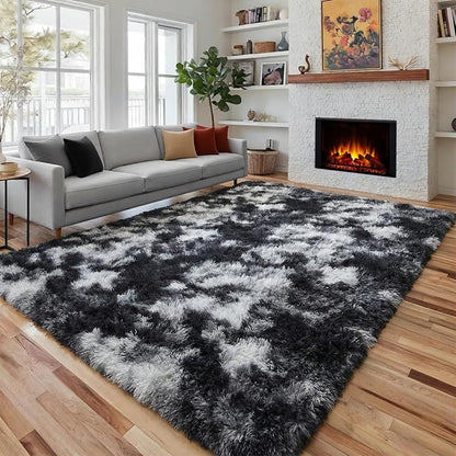 Black White Grey Bedroom Rugs 4x6 Ft, Soft Fuzzy Plush Indoor Floor Area Rug | by PAGISOFE