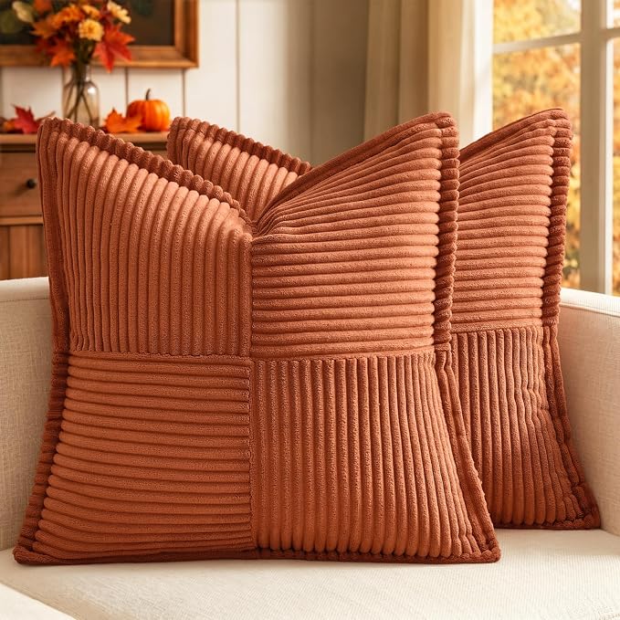 MIULEE Fall Burnt Orange Decorative Euro Sham Throw Pillow Covers 22x22 in | 2 by MIULEE
