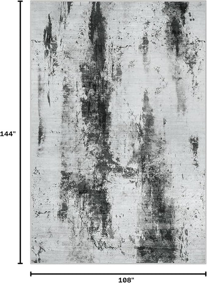 9x12 Area Rugs for Living Room: Washable Abstract Black White Grey Carpet | - Image 2