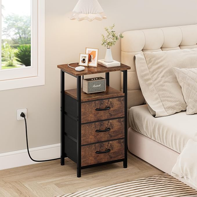 Vagusicc Nightstand with Charging Station, Bedside Table with USB Ports and - Image 2