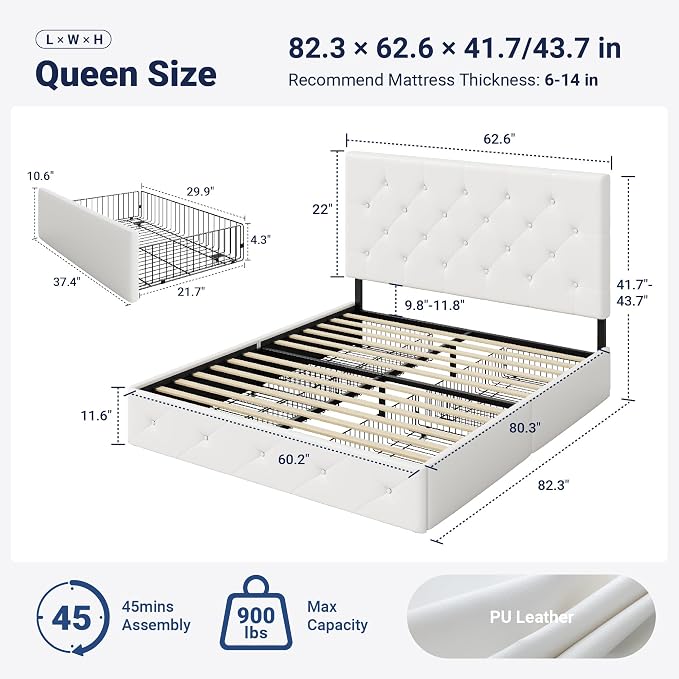 Allewie Upholstered Queen Size Platform Bed Frame - Image 2