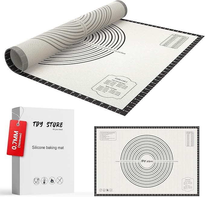 26 * 16 inches Black, Non-Slip Silicone Baking Sheets - Baking Mat with 0.7mm Thickness - Non-Stick Pastry & Cookie Mat for Kitchen Counter for Rolling Out Dough with Measurements.