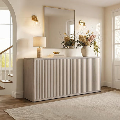 SICOTAS Buffet Cabinet with Storage Accent Sideboard with 8 Doors 132.6" Fluted - Image 9