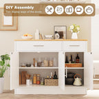 Vongrasig Buffet Cabinet with Drawers, 43” Coffee Bar Cabinet Farmhouse Kitchen Buffet Storage Cabinet with 3 Doors, Wood Buffet Table for Kitchen Living Room,White