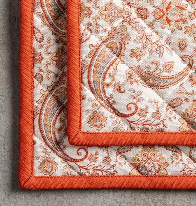 Maison d' Hermine Pot Holders Set 100% Cotton Heat Resistant Potholders 8" x 8" Hot Pads with Loop BBQ, Cooking, Baking, Grilling, Kitchen, Handling Hot Pans (Pack of 2, Cachemire)