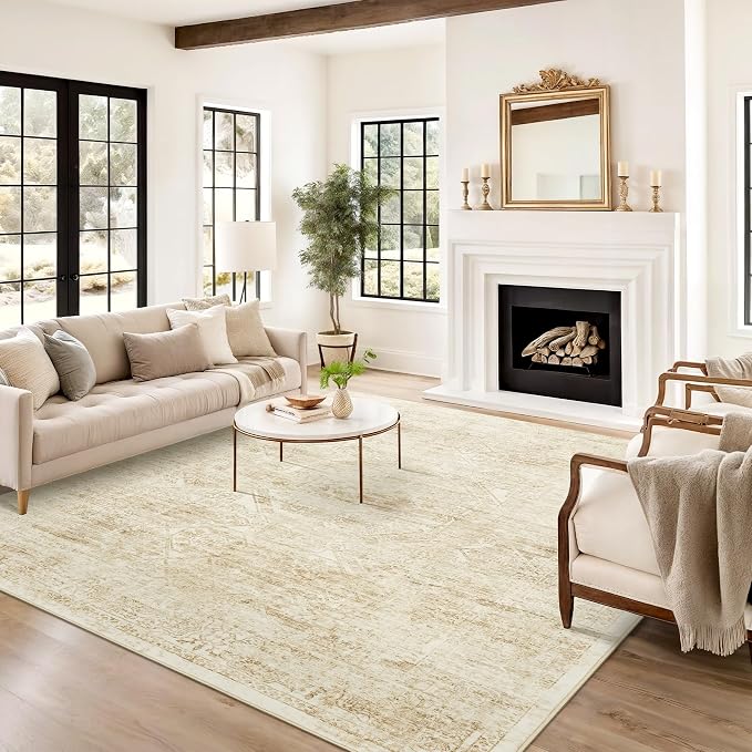 Soalmost 6x9 Area Rug for Living Room Washable Non-Slip Rugs Beige/Ivory | - Image 8
