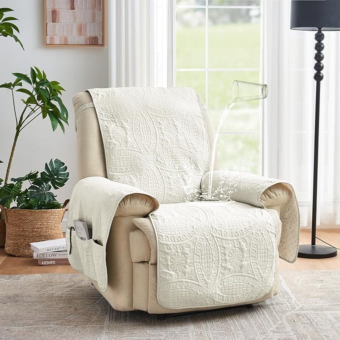 Large Ivory Recliner Chair Covers, Quilted Décor Water-Repellent Lazy Boy Chair - Image 2