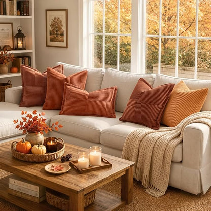 MIULEE Rust Fall Corduroy Decorative Euro Sham Pillow Covers 24x24 Inch - Image 7