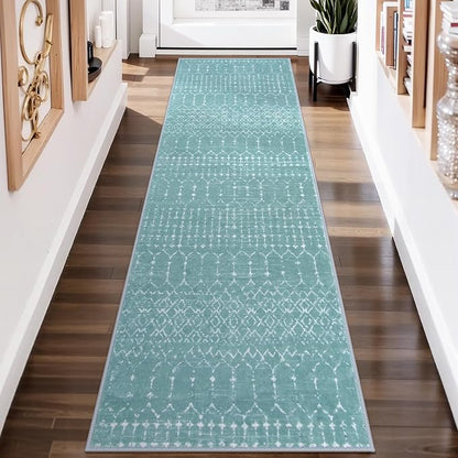 Lahome Moroccan Washable Runner Rug 2x8 Green Non-Slip Rug Runner by Lahome